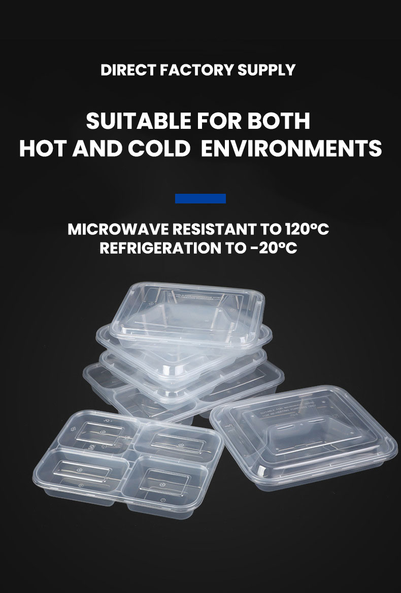 Thick-Walled Plastic PP 3 Compartment Microwave Food Container