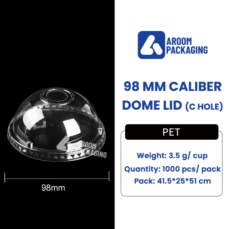 Dome Lid with C Hole for Disposable Clear 98 MM PET Plastic Cup