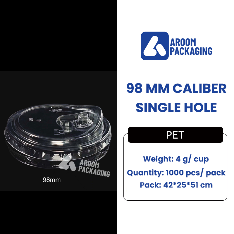 Single Hole Lid for Disposable Clear 98 MM PET Plastic Cup