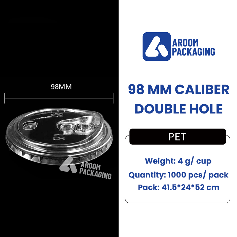 Double Hole Lid for Disposable Clear 98 MM PET Plastic Cup