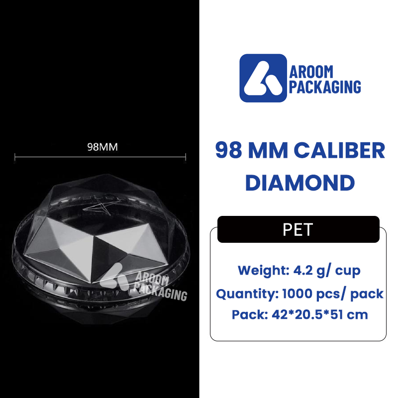 Diamond Lid for Disposable Clear 98 MM PET Plastic Cup