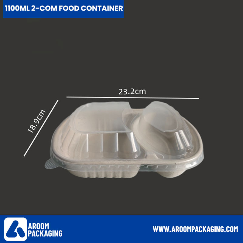 PP Lid 1150 ML Bagasse Food Container 2 Compartment