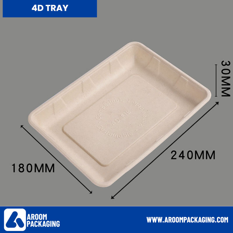 4D Rectangular Sugarcane Bagasse Tray