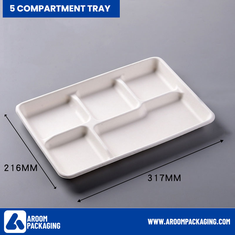 5 Compartment Sugarcane Disposable Food Tray