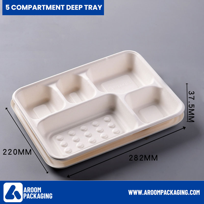 4-Compartment Sugarcane Fiber Disposable Deep Food Tray