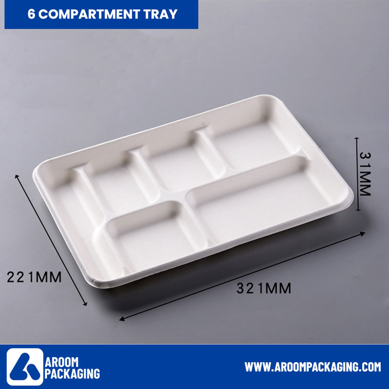 6 Compartment Sugarcane Disposable Food Tray