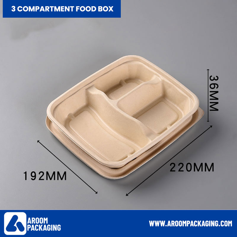 3-Compartment Bagasse Rectangle Takeaway Food Container