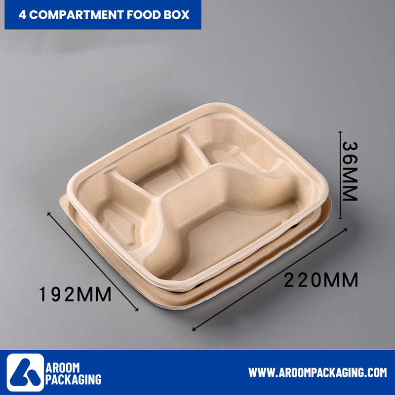 Bagasse Rectangle Takeaway Food Box 4 Compartment