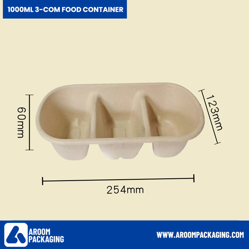 1100 ML Bagasse Food Container 3 Compartment