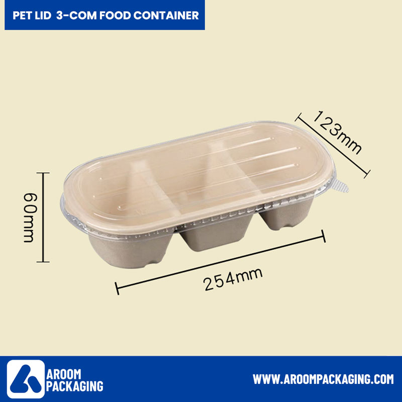 PET Lid 1150 ML Bagasse Food Container 3 Compartment