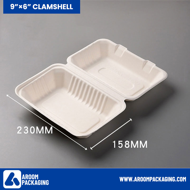 9 Inch x 6 Inch Bagasse Clamshell