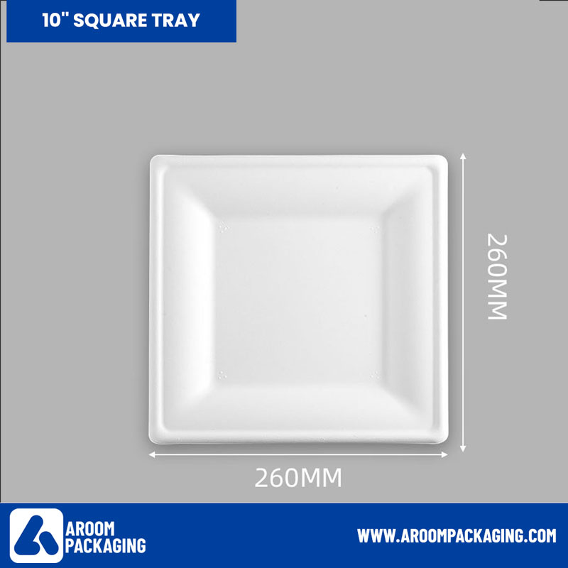 10 Inch Square Sugarcane Bagasse Tray