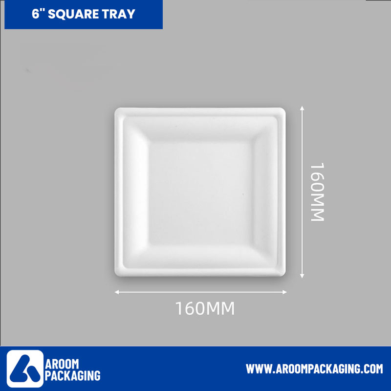 6 Inch Square Sugarcane Bagasse Tray