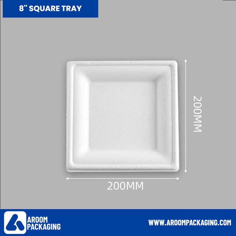 8 Inch Square Sugarcane Bagasse Tray