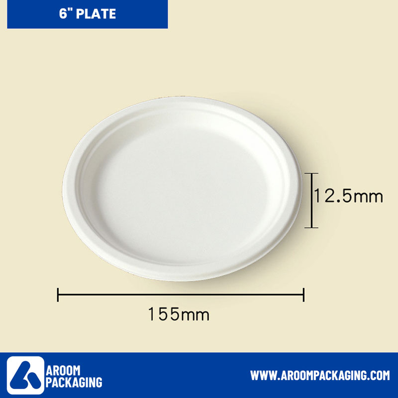 6 Inch Bagasse Sugarcane Fiber Disposable Round Plate