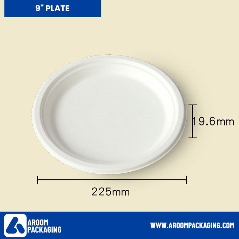 9 Inch Bagasse Sugarcane Fiber Disposable Round Plate