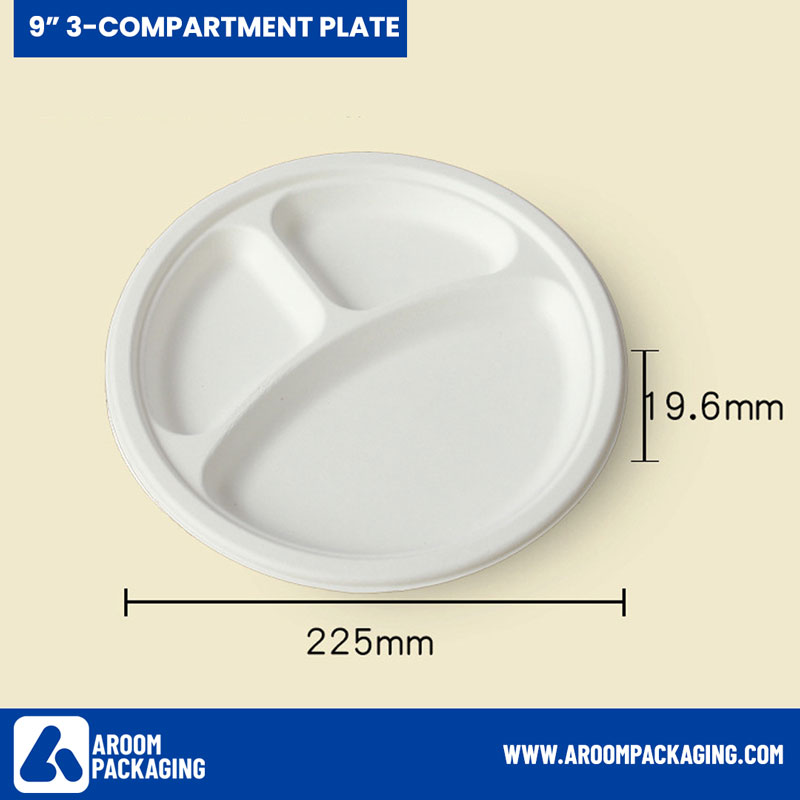 9 Inch 3-compartment Bagasse Round Plate