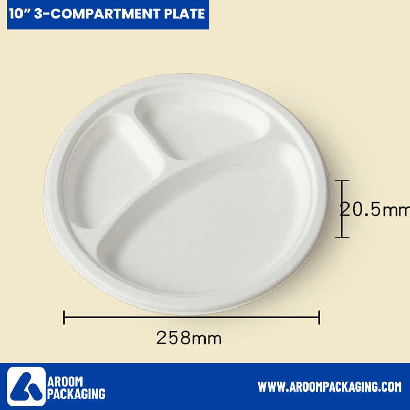 10 Inch 3-compartment Bagasse Round Plate