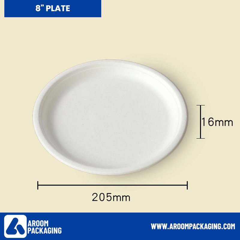 8 Inch Bagasse Sugarcane Fiber Disposable Round Plate