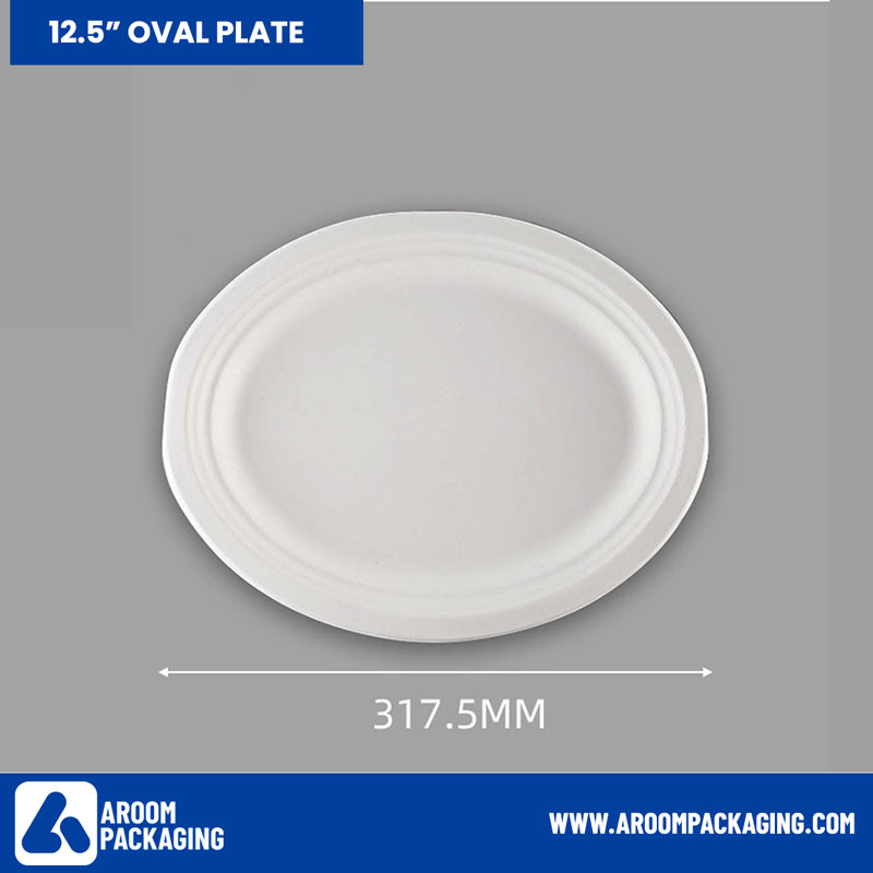 Sugarcane Bagasse 12.5 Inch Rectangular Oval Plate