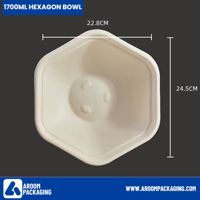 1700 ML Hexagonal Bagasse Pulp Salad Bowl