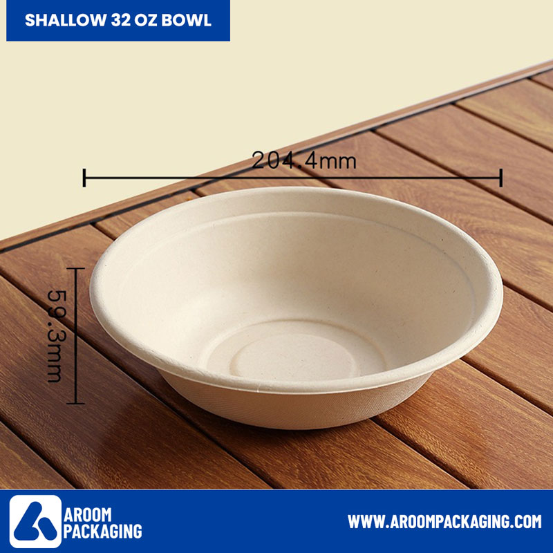 Bagasse Sugarcane Round Shallow Bowl 32 Oz