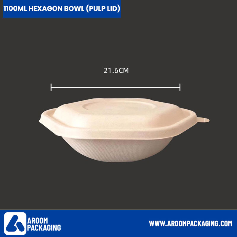 Pulp Lid of Bagasse 1050 ML Hexagon Bowl