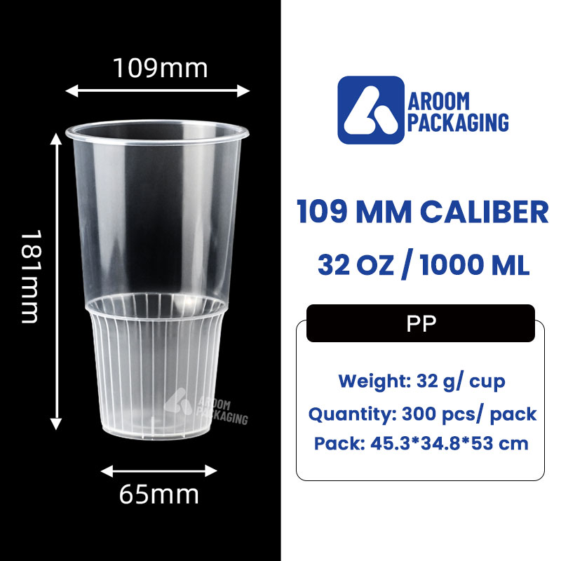 1000 ML Clear PP Injection Striped Torch Cup