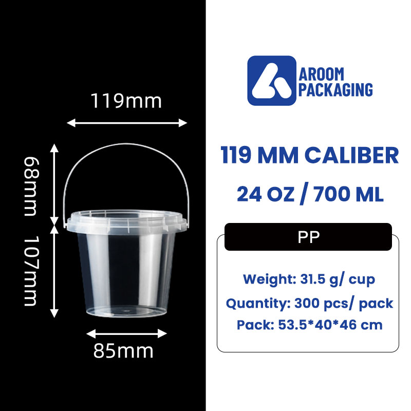 700 ML Clear PP Plastic Bucket Container with Handle