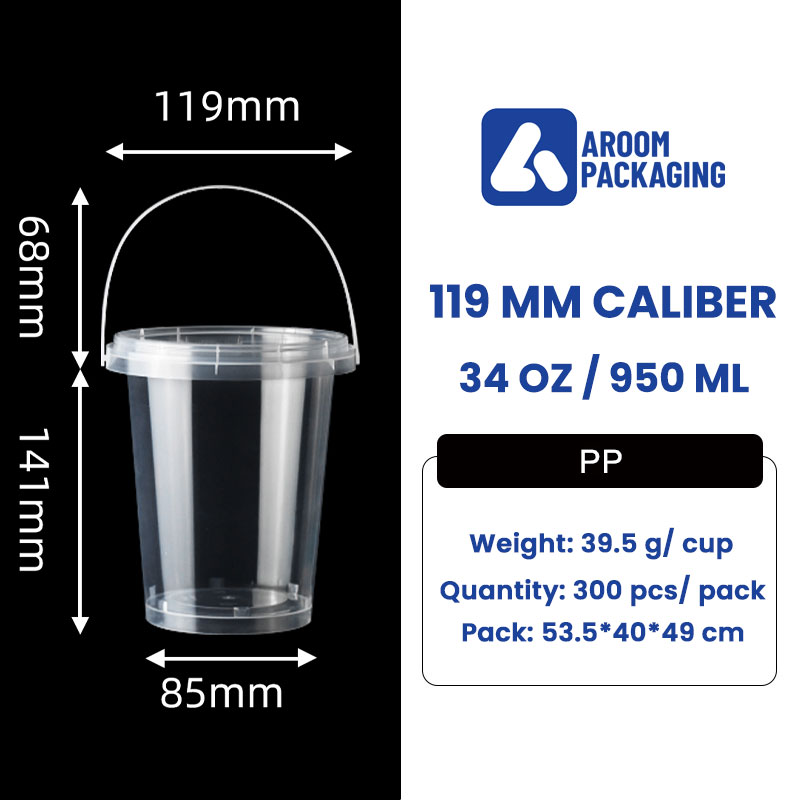 1000 ML Clear PP Plastic Bucket Container with Handle