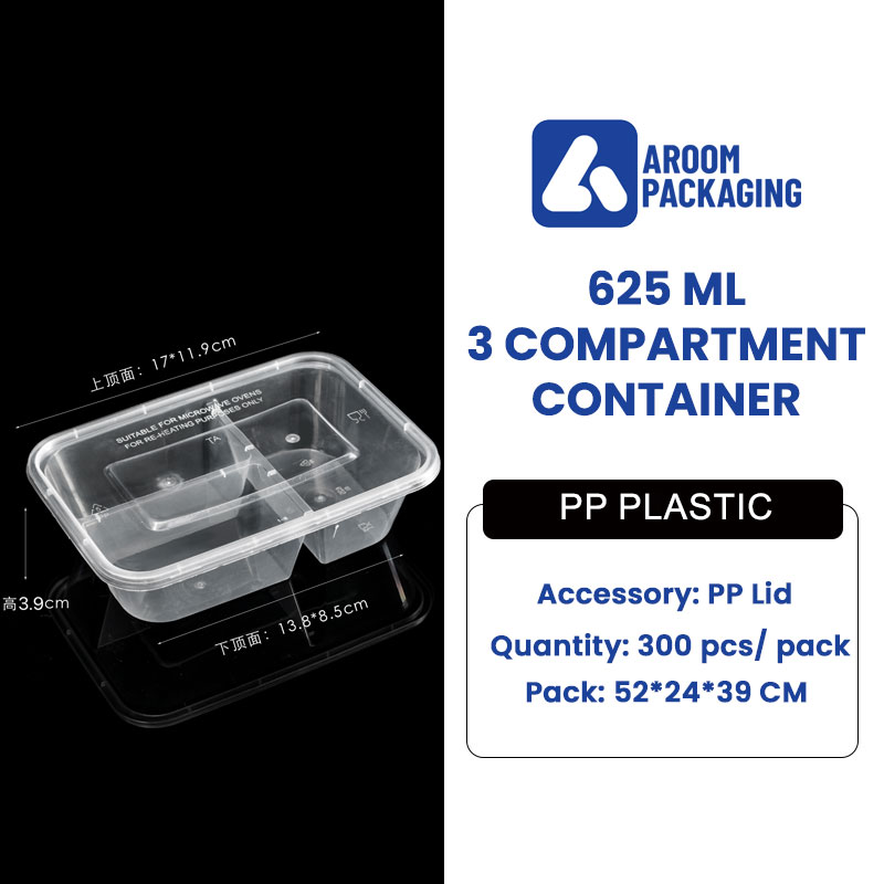 625 ML 3 Compartment Plastic Container