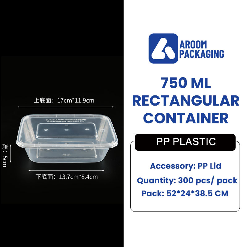 750 ML Rectangular Plastic Takeaway Food Container