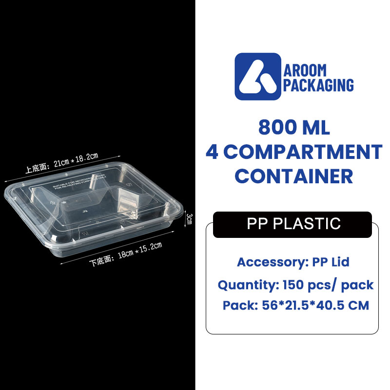 800 ML Clear Plastic Food Container 3 Compartment