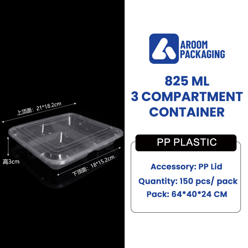 825 ML 3 Compartment Plastic Container
