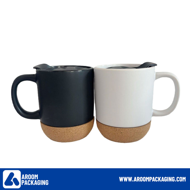 Ceramic Coffee Mug with Cork Bottom and Lid