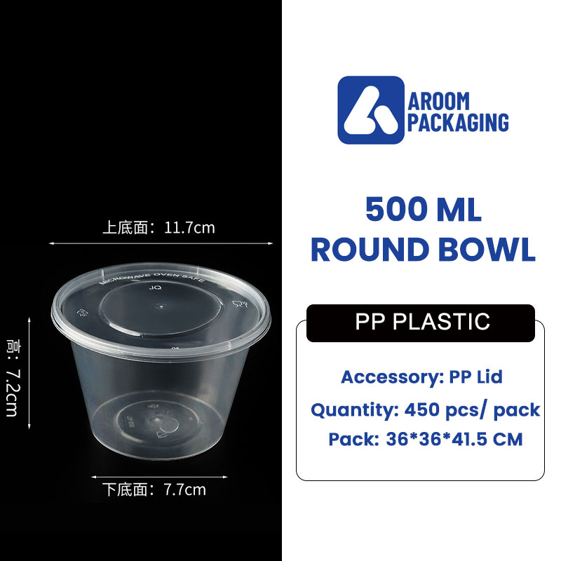 500 ML Clear PP Plastic Round Lunch Container Bowl