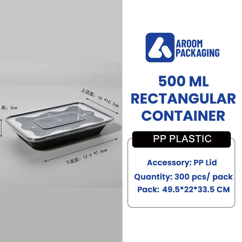 500 ML Rectangular Black Plastic Takeaway Container