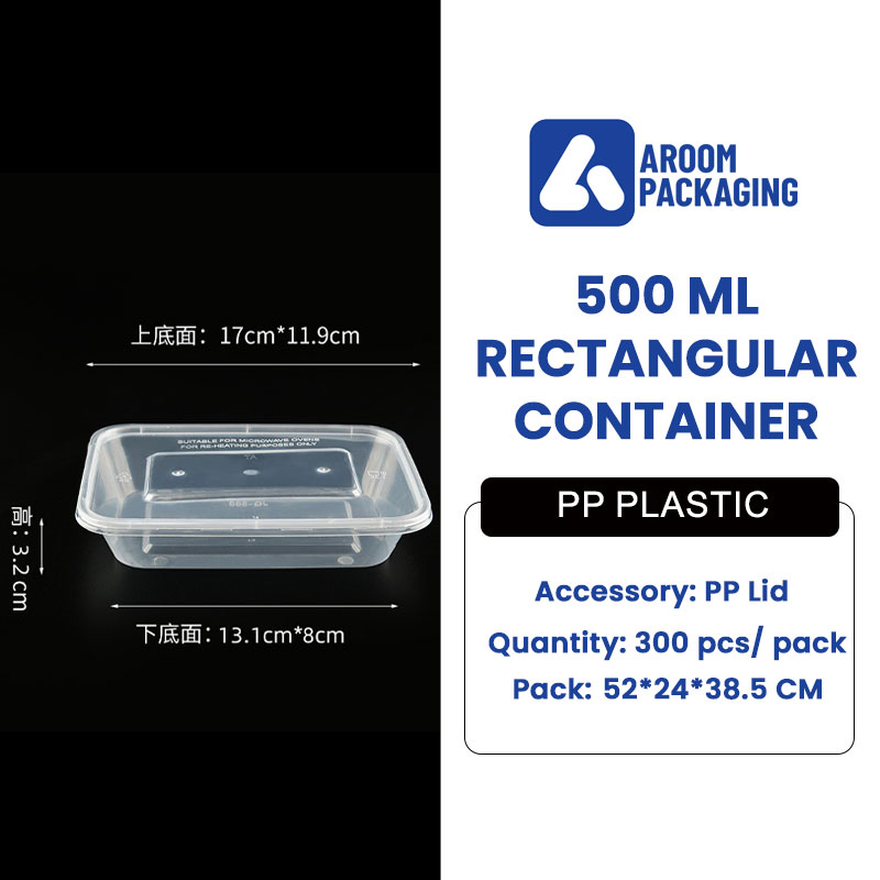 500 ML Transparent Rectangular Plastic Food Container