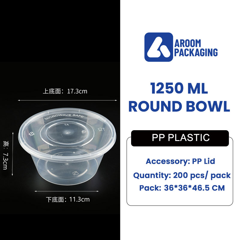 2000 ML Clear Plastic Round Disposable Bowl