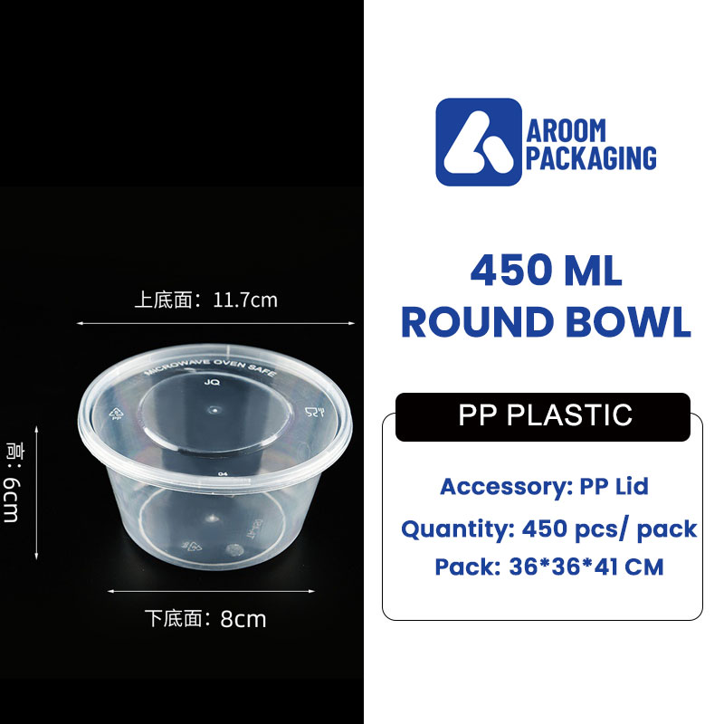 450 ML Clear Plastic Round Meal Prep Takeaway Bowl