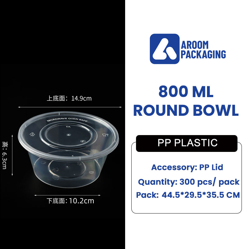 800 ML Clear Round Shape PP Plastic Disposable Bowl