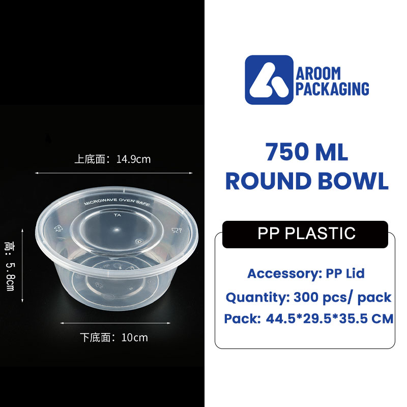 750 ML Clear Plastic Round Meal Prep Takeaway Bowl