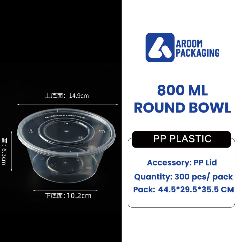 800 ML Clear Plastic Round Meal Prep Takeaway Bowl