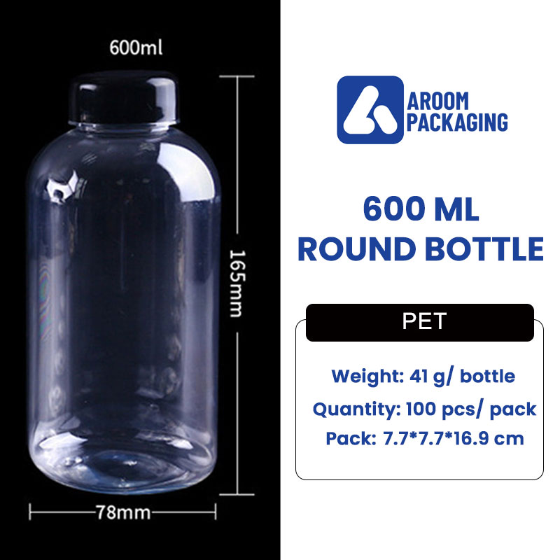 600 ML Round Clear Plastic Reusable Bottles